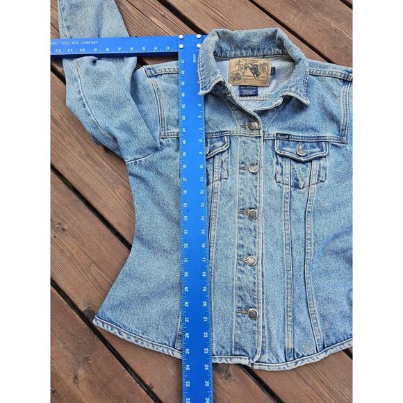 Faconnable Denim Jean Jacket Womens Large Button Blue Trucker Long Sleeve Y2K - Picture 8 of 11